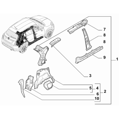 FIAT 500X 2016-Present Bodyshell,Structure (Rear Part) Rear Wheelhouse