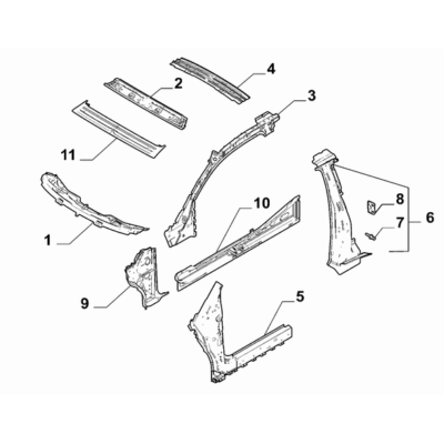 FIAT 500e 2013-Present Bodyshell,Structure (Central Part) Side Member