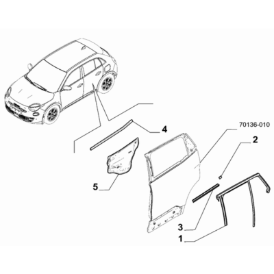 FIAT 600 2023-Present Side Rear Doors Rubber Weather_Strip