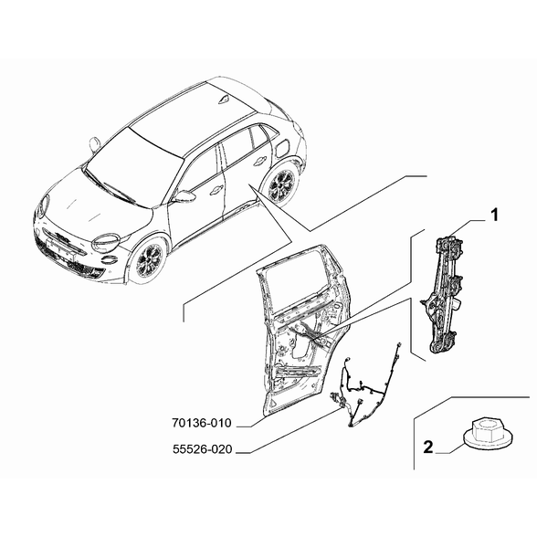 FIAT 600 2023-Present Side Rear Doors Nut
