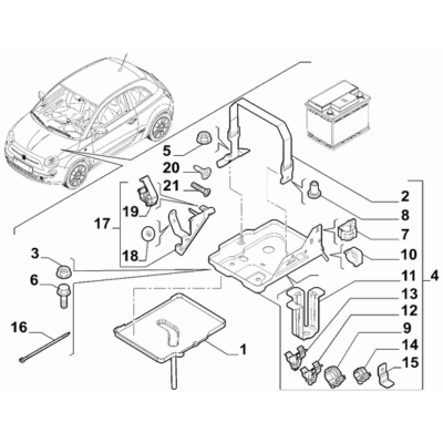 FIAT 500 2007-2016 Battery Securing Strap
