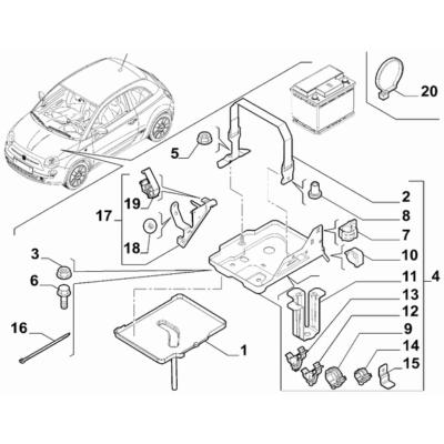 FIAT 500 2016-Present Battery Bracket