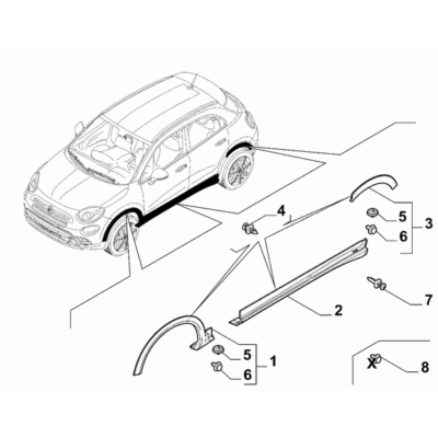 FIAT 500X 2016-Present Outer Trim Mouldings Pin