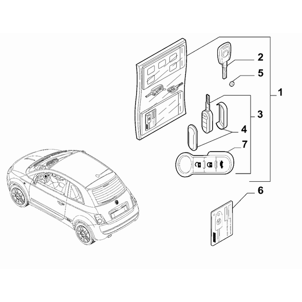 FIAT 500 2016-Present Key Switch Ignition Battery