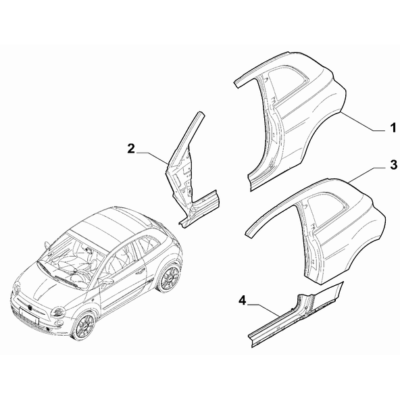 FIAT Abarth 500e 2023-Present Bodyshell, Panels (Central Part) Metal Lining