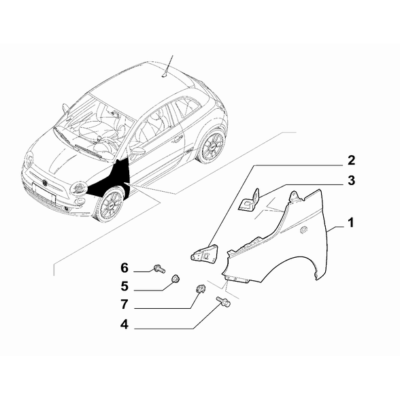 FIAT 500 2016-Present Bodyshell, Panels (Front Part) Nut