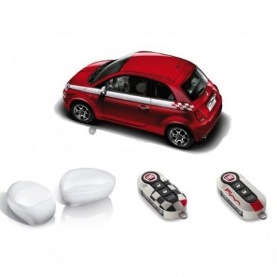 FIAT 500 2016-Present Side Stripes/Mirror Covers Caps/Key Covers – White Pack