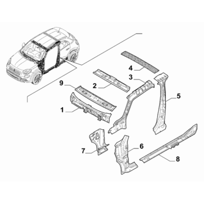 FIAT 500X 2016-Present Bodyshell,Structure (Central Part) Metal Lining