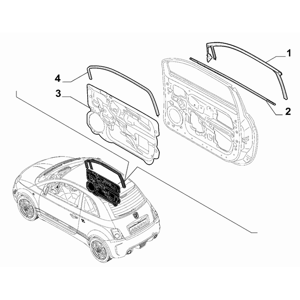 FIAT Abarth 595 2012-Present Side Front Doors Seal Gasket