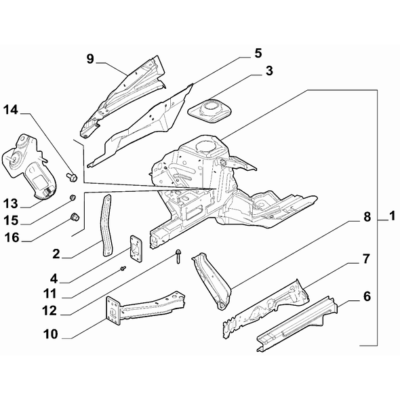 FIAT 500 2016-Present Bodyshell,Structure (Front Part) Plate Right Hand