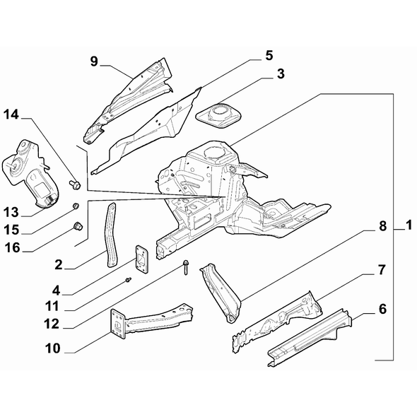 FIAT 500 2016-Present Bodyshell,Structure (Front Part) Plate Right Hand