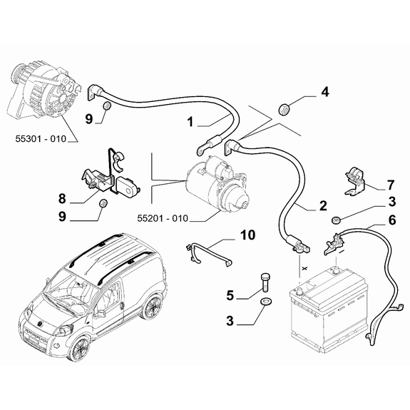 FIAT Fiorino 2007-2021 Battery Electric Cable