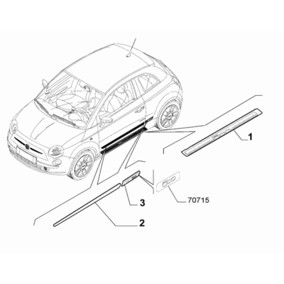 FIAT 500 2007-2016 Outer Trim Mouldings Doorsill Moulding