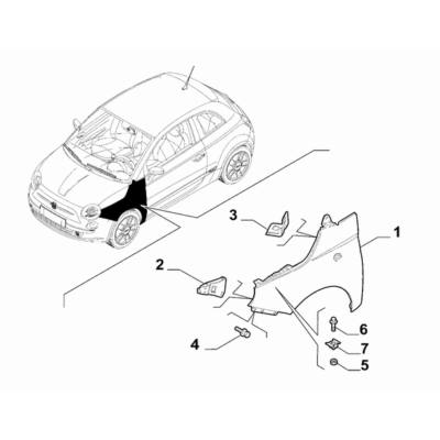 FIAT 500 2007-2016 Bodyshell, Panels (Front Part) Bracket