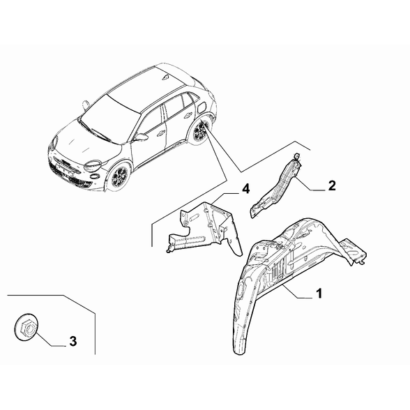FIAT 600 2023-Present Bodyshell,Structure (Rear Part) Rear Wheelhouse