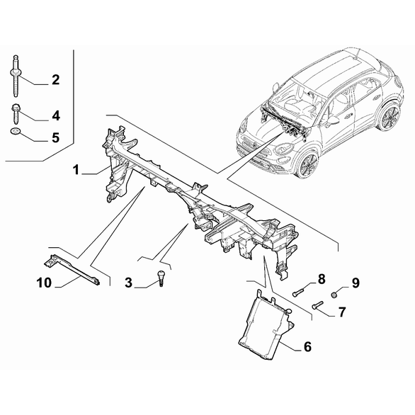FIAT 500X 2016-Present Bodyshell,Structure (Front Part) Nut